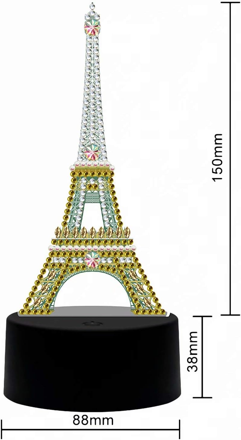 Diamond Painting Night Light-5D Diamond Painting Art Diamond Painting Night Lamp Crystal Diamond Painting LED Light with 7 Colors Home Decor Gift(Eiffel Tower)