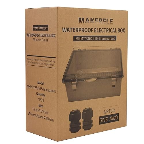 Miniatura 7 de MAKERELE Caja de conexiones al aire libre de plástico ABS impermeable universal proyecto eléctrico caja gris con cubierta transparente 13.8 × 9.8 ×