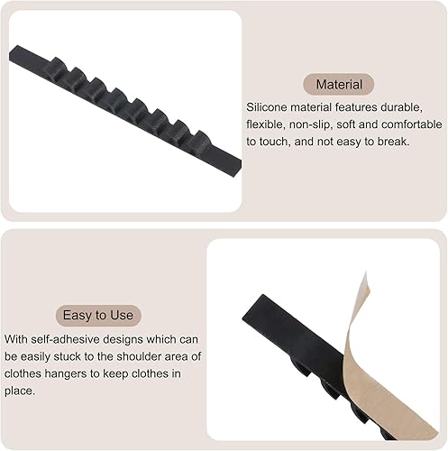 Miniatura 4 de uxcell 200 tiras adhesivas de silicona antideslizantes para colgar ropa para perchas de madera y plástico, color negro (2.76 x 0.25 pulgadas)