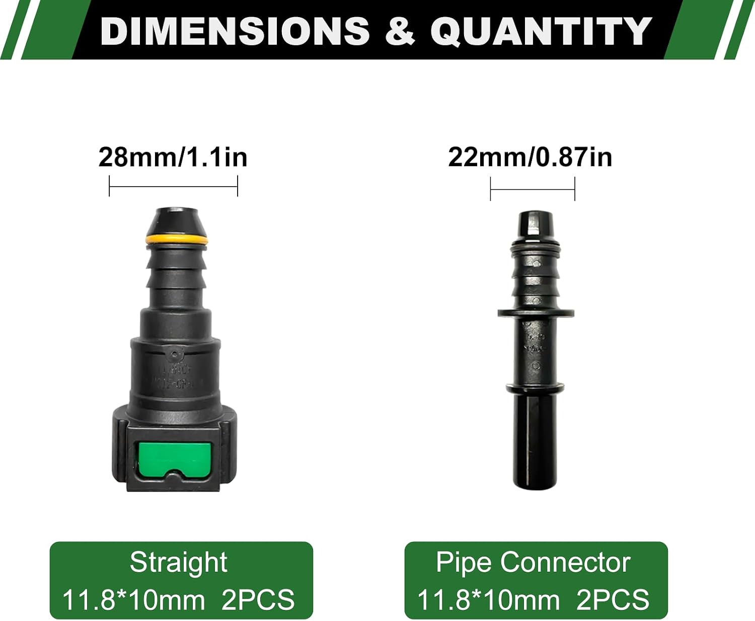 Fuel Line Quick Connect Set, 2 Sets Fuel Line Repair Fittings Include Straight Pipe Connector SAE 11.8mm to ID 10mm
