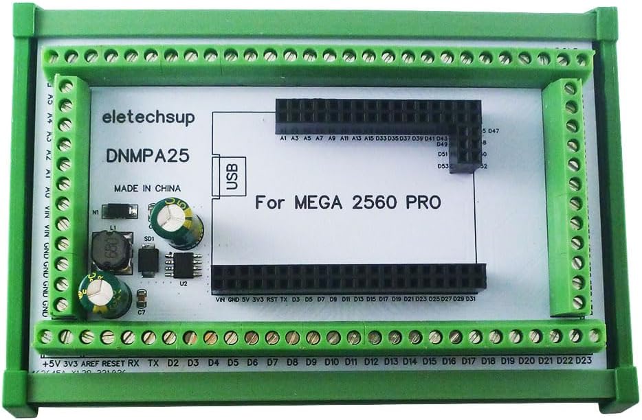 MEGA2560 PRO DIN Rail Expansion Board DC-DC 5V 2A Converter 3.96mm Mount Screw Terminal Block Adapter Module DNMPA25 for Arduino (with Rail Box, 4 apcs)