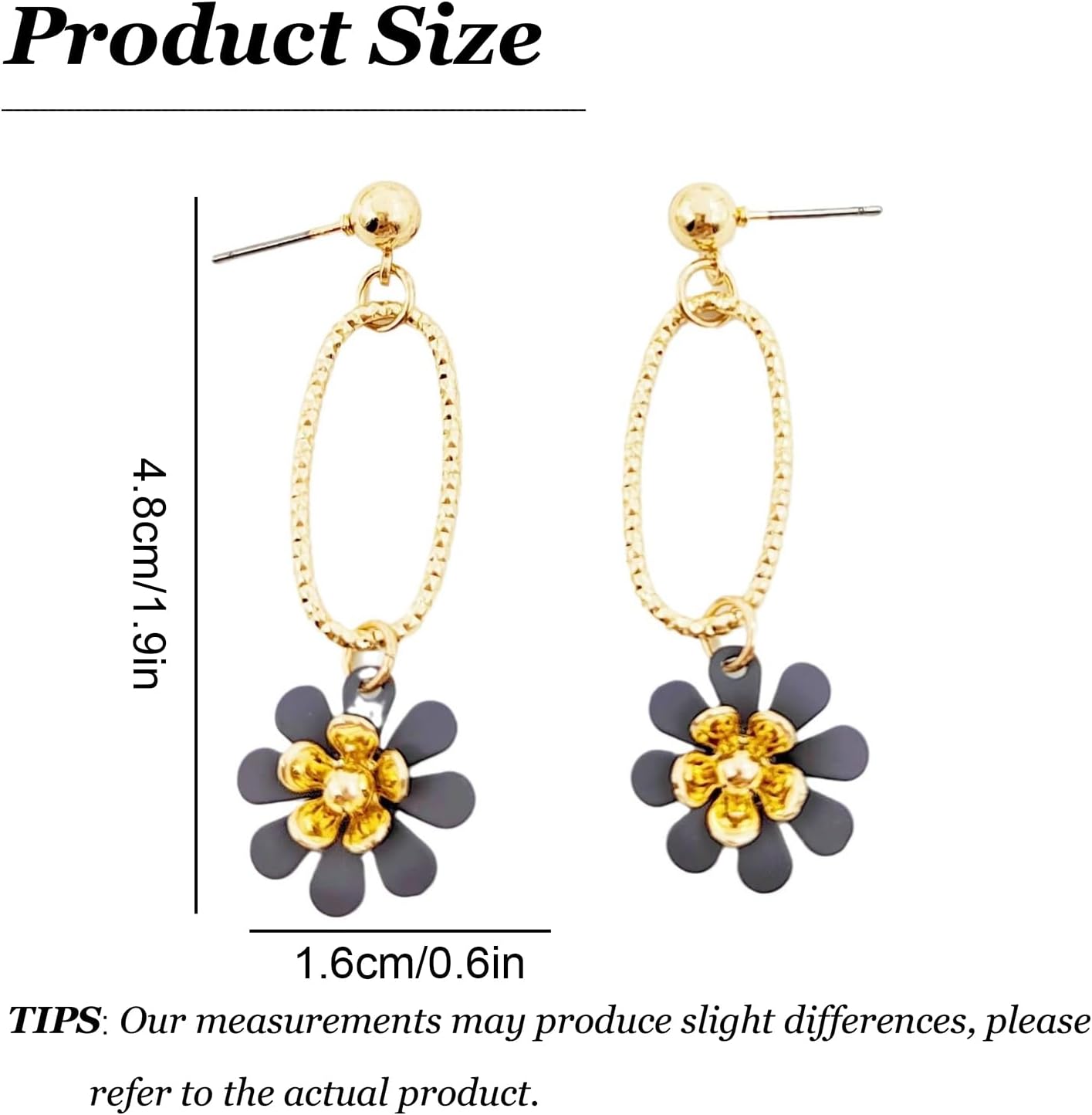 Blue Summer Flower Floral Dangle Earrings Boho 2 Layered Floral Petal Drop Statement Stud Navy Royal Blue Earring for Women - Image 6