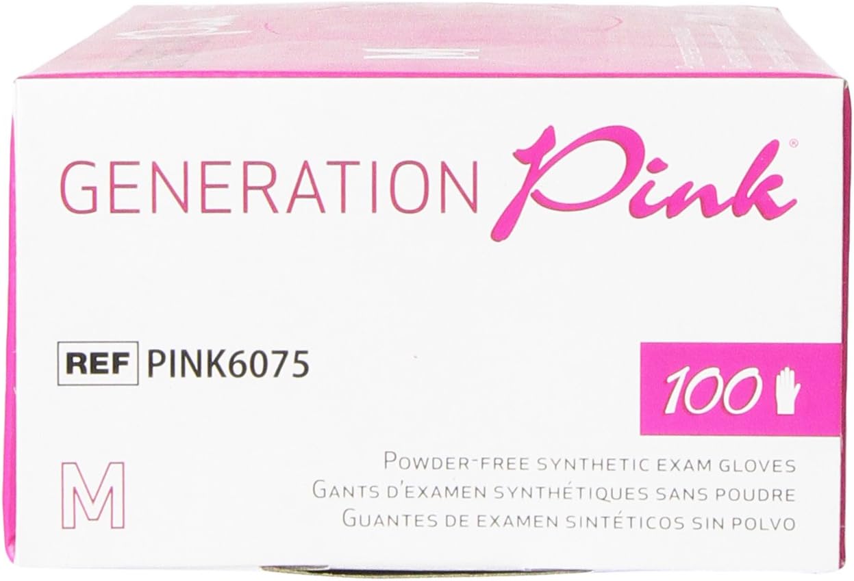 Medline Generation Pink 3G Synthetic Exam Gloves, Medium, 100 Count