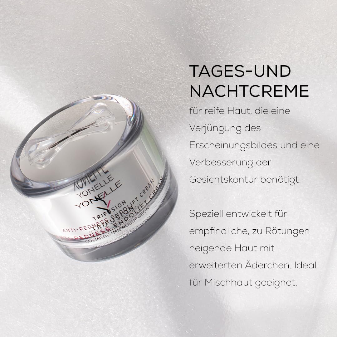 YONELLE Endolifting Gesichtscreme Damen empfindliche Haut mit sichtbaren Äderchen - Verjüngende Nacht Tagescreme Gesicht - Gesichtspflege mit Vitamin P in NANODISCS™ und Peptiden 55ml