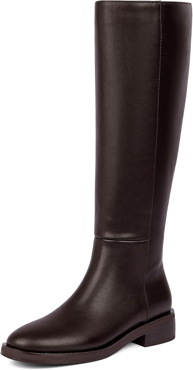 Modatope Knee High Boots Women Round Toe Chunky Heel Fall Boots