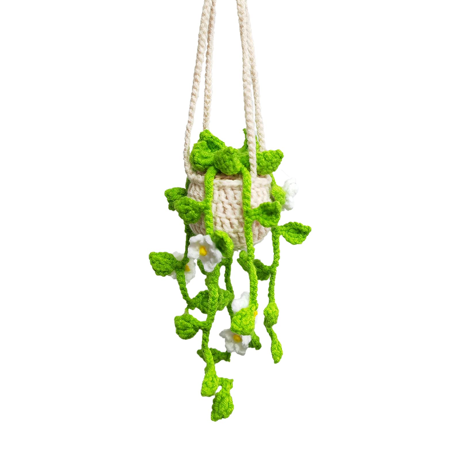 HandmadeCrochet Car Hanging Ornament for Car Rearview Mirrior Decor,Cute Car Accessories Aesthetic For Women,Boho Car Plant Crochet Hanging Basket