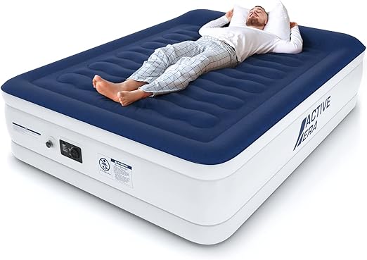 Active Era Luxus Doppel Luftbett – selbstaufblasendes Gästebett mit eingebauter, elektrischer Pumpe, integriertem Kissen und besonderer Luftträger Technologie - 203 x 152 x 56cm