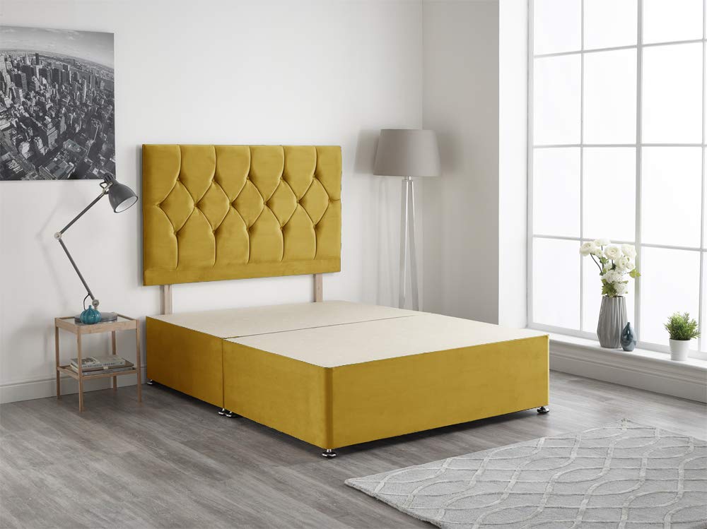 Bed Centre Turmeric Plush Velvet Fabric Divan Base Plus Matching Headboard3ft 4ft 4ft6 5ft 6ft (3FT (SINGLE))