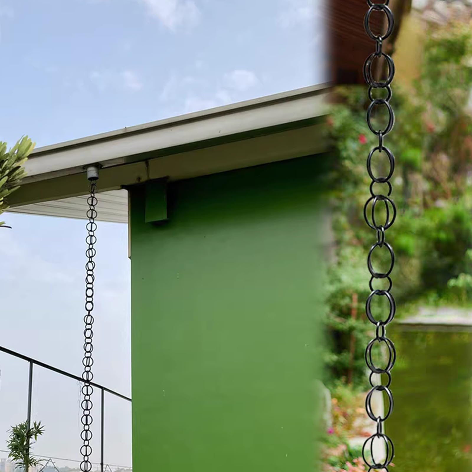 Cadenas De Lluvia Cadenas para La Lluvia Fácil Instalación para Canalones de Techo， Jardín， Balcón， Patio Negro-B-4m(13ft