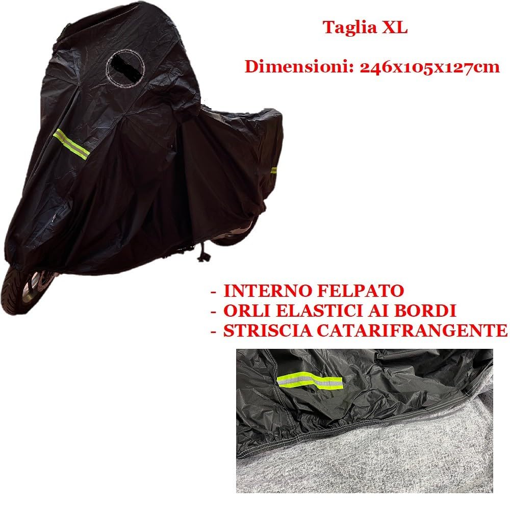 Compatible con KYMCO Downtown 300i Funda para Scooter DE Moto con Agujero para Cadena DE 4CM CUBERTURA Impermeable Polar con Rayas Fluo Talla XL 246X105X127CM