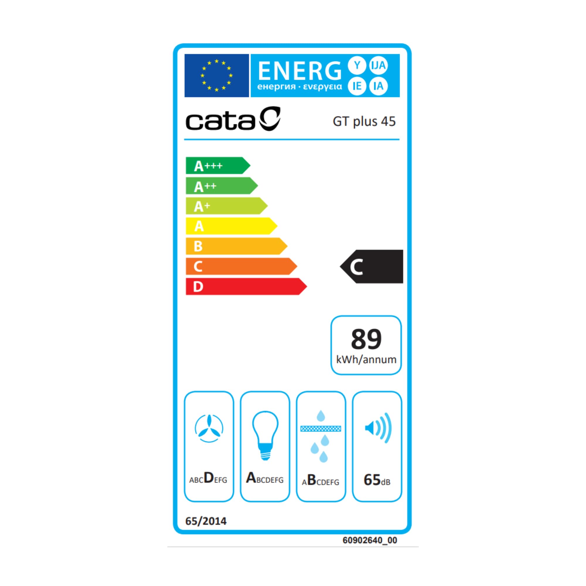 Cata GT PLUS 45 WH/M zintegrowany okap kuchenny z 3 prędkościami wyciągania, mechaniczny panel sterowania, silnik BT2, oświetlenie taśmy LED, szerokość 60 cm, wykończenie w kolorze białym