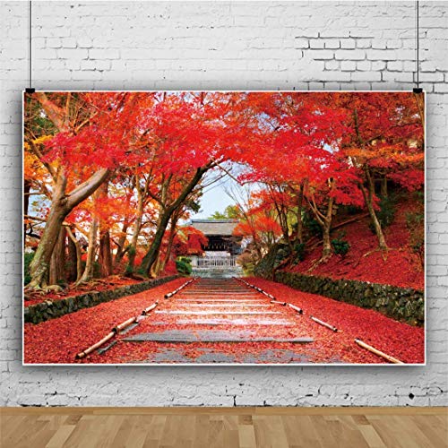 Qinunipoto 背景布 写真撮影用 紅葉 和風 背景 撮影 写真背景 1.5x1m ポリエステル 洗濯可 寺院の入り口 赤い葉 カエデの葉 秋風景 日本旅行 結婚式 誕生日会 商品/人物撮影 装飾用 無反射布 自宅用 商業用 結婚式 誕生日会 新生幼児用のサムネイル