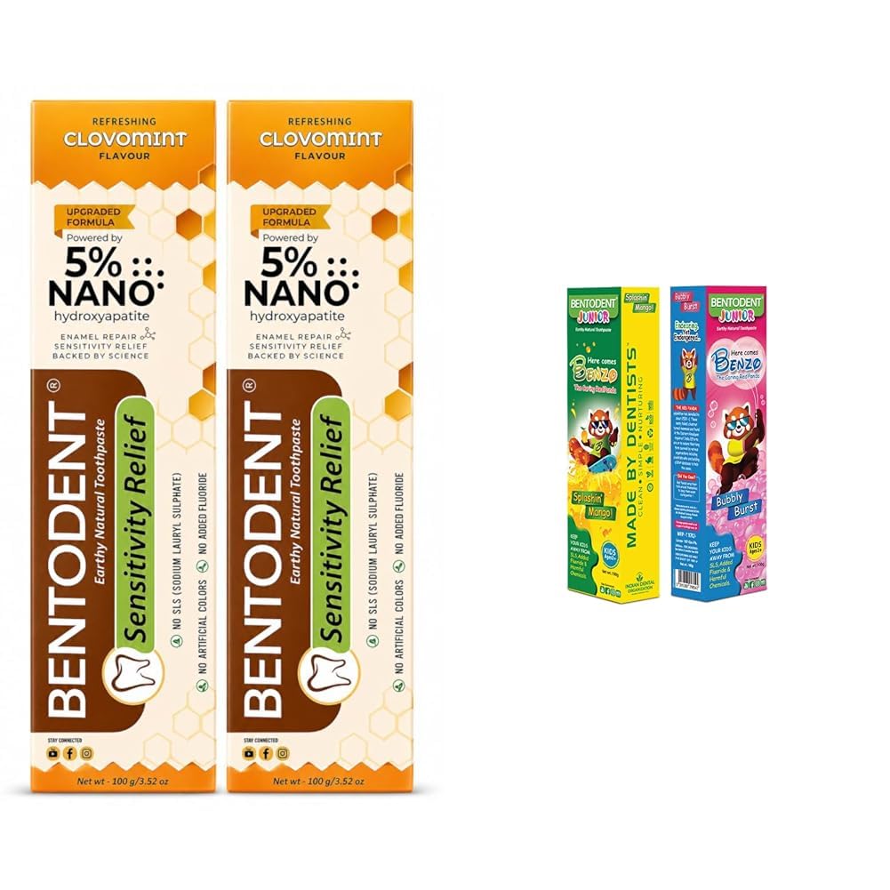 Bentodent Sensitive Toothpaste – Natural Sensitivity Relief with 5% Nano Hydroxyapatite, Clove & M | Bentodent 100% Natural Kids super saver pack bubble gum 100g & mango 100g Toothpaste, Fluoride Fre-image-11