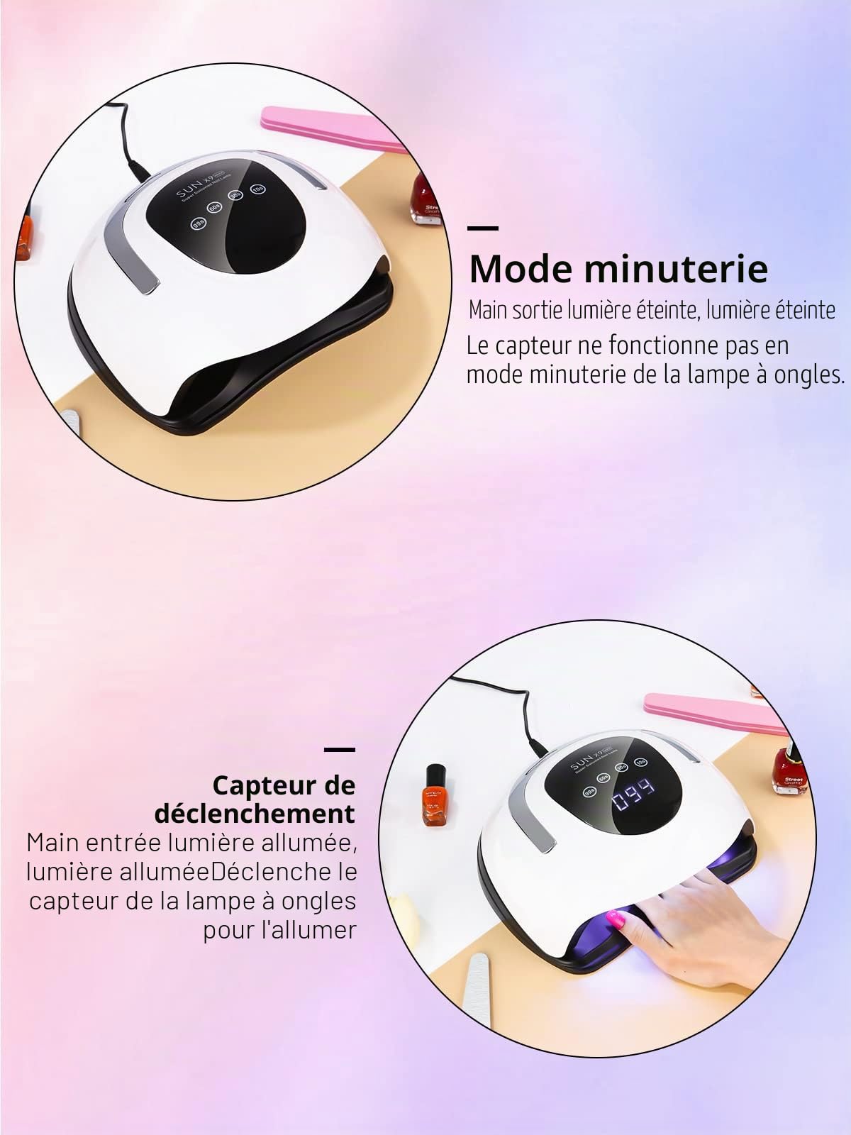 Lampe Uv Ongles Gel Professionnel, 220W Lampe Uv Ongles Semi Permanent, Machine a Ongle avec 4 Minuteries, Capteur Automatique, Séchoir à Ongle pour Toutes Les Gels