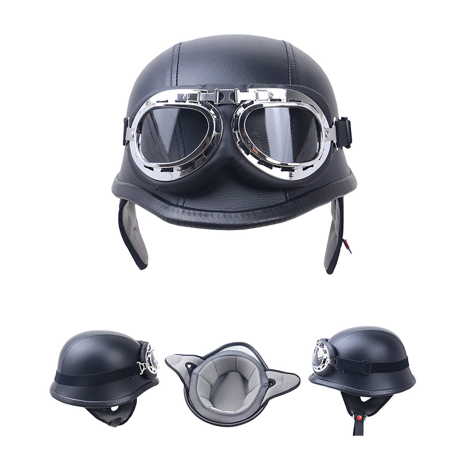 EBAYIN Casque Jet Demi-Casque De Moto, Casque Ouvert Casque Demi-Coque Style Allemand Demi-Casquette D'éTé Homme Femme Cruiser Chopper Scooter Cyclomoteur Casque Approuvé Dot ECE,A-XL=（61~62cm）