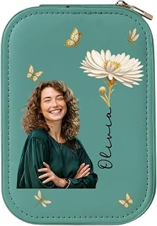 Floral Soul - Personalized Custom Jewelry Box With LED Mirror, Custom Birth Month Flower Travel Mirror Makeup Box for Bestie Sister, Birthday Gifts for Friends, Birth Flower Personalized Jewelry Box
