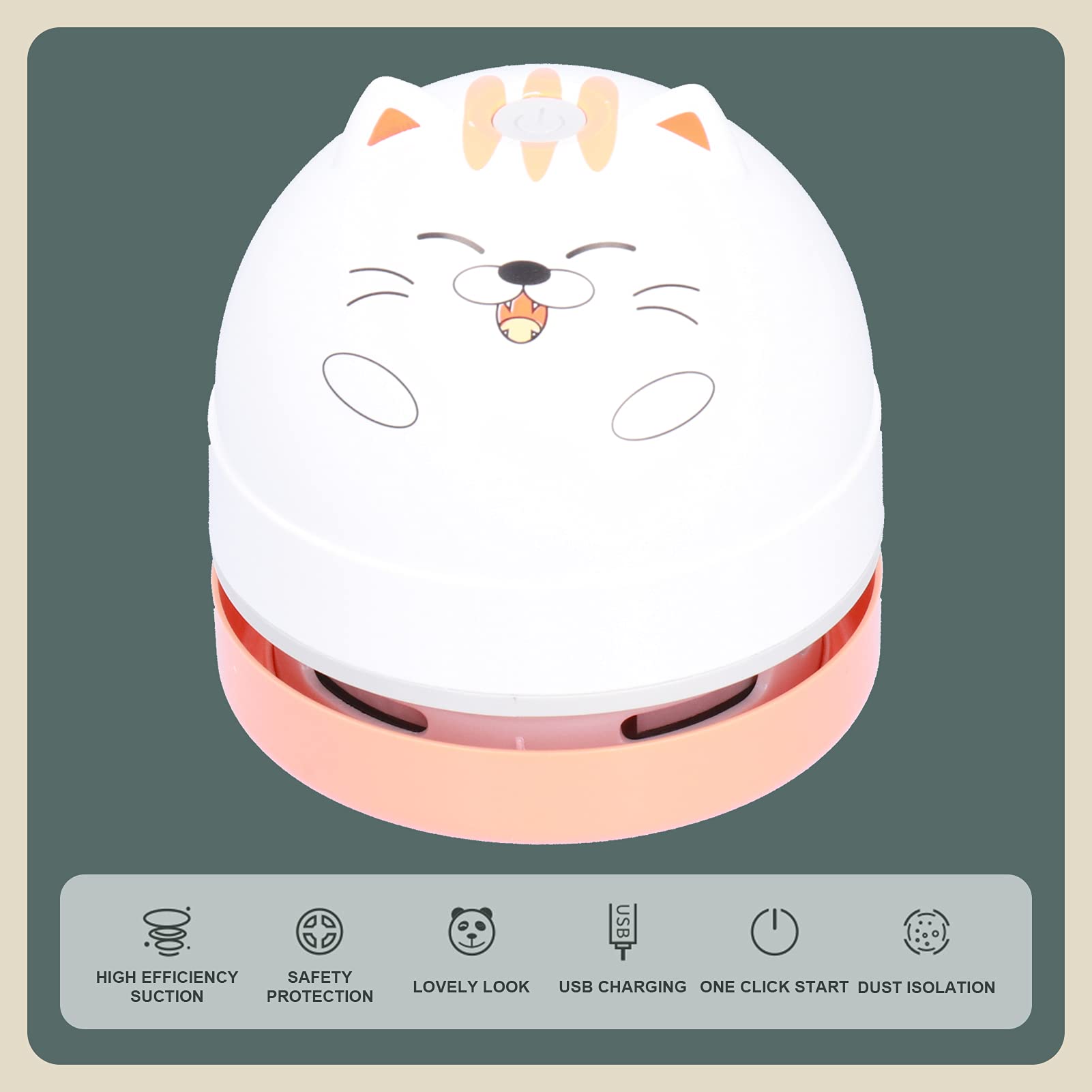 Aspirateur de Bureau de Conception Animale Mignon, Mini Balayeuse de Poussière de Table de Charge USB avec Clavier de Conception Rotatif à 360 ° sans Fil pour Bureau à Domicile(Chat)