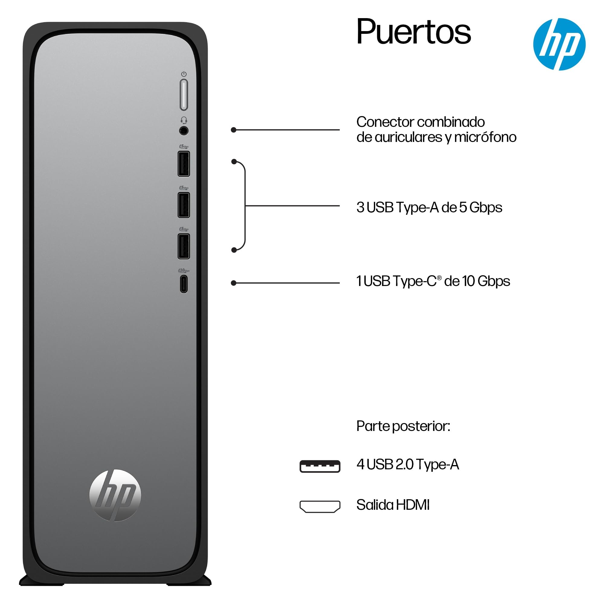 HP Ordenador de Sobremesa OmniDesk Slim (Intel Core i5-14400, 16GB DDR5 RAM, 512GB SSD, Gráficos Intel, FreeDOS) - Gris