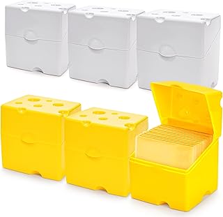 Coloch 6 Pcs Plastic Sliced Cheese Storage Holder for Fridge, Butter-shaped Cheese Container with Flip Lid Cheese Slice Keeper Box(Yellow, White)