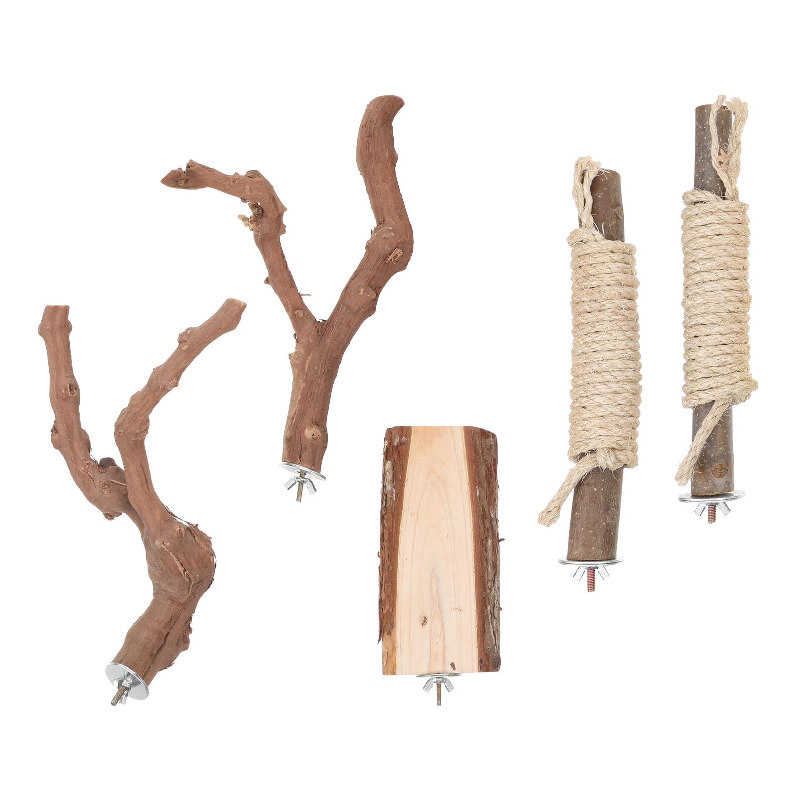 SHINEOFI 5 Stück Holz Papageien Sitzstangen Große Natürliche Vogelstangen mit Seil Robuste Sitzstangen für Papageien und Exotische Vögel im Käfig Gesundheitsfördernd und Vielseitig
