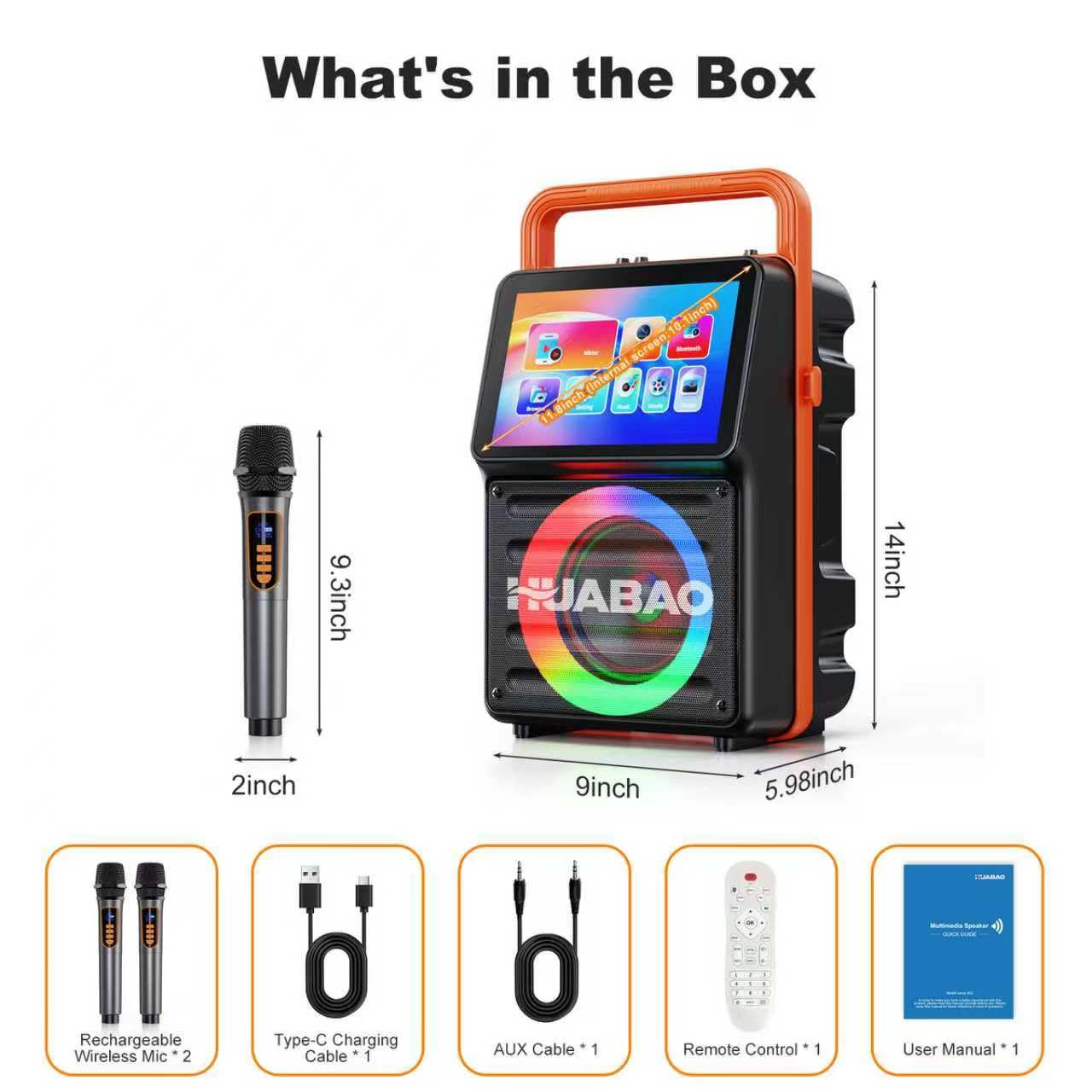 Máquina de Karaoke con Pantalla integrada de 10,1 Pulgadas, Altavoz Bluetooth con visualización de Letras y Luces, duplicación de Pantalla inalámbrica para iOS y Android, 2 micrófonos Recargables