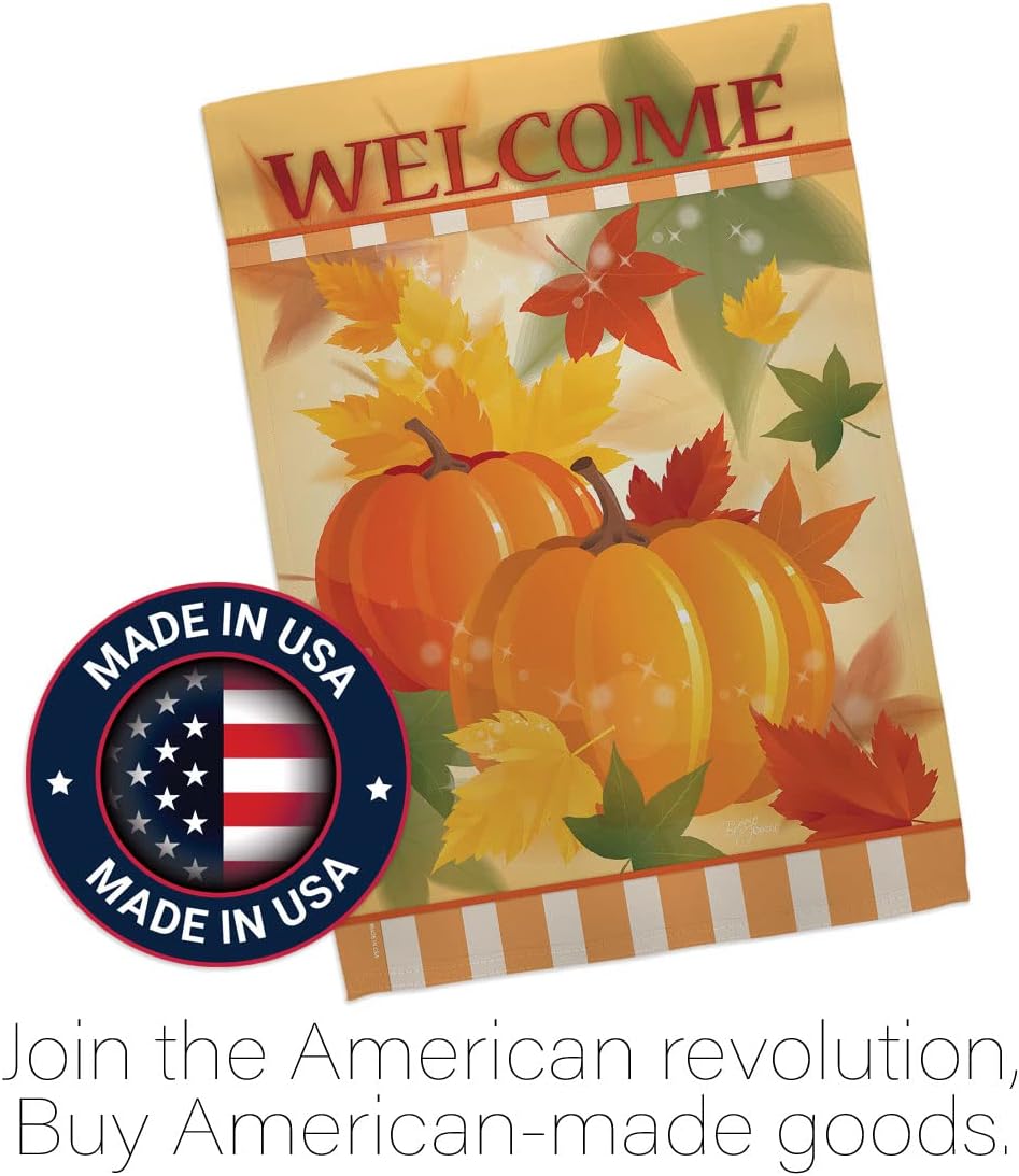 Welcome Fall Pumpkins House Flag - Pack Harvest & Autumn Scarecrow Pumkins Sunflower Leaves Season Autumntime Gathering USA Embroidery - Banner Small Garden Yard Gift Double-Sided Imported 28 X 40