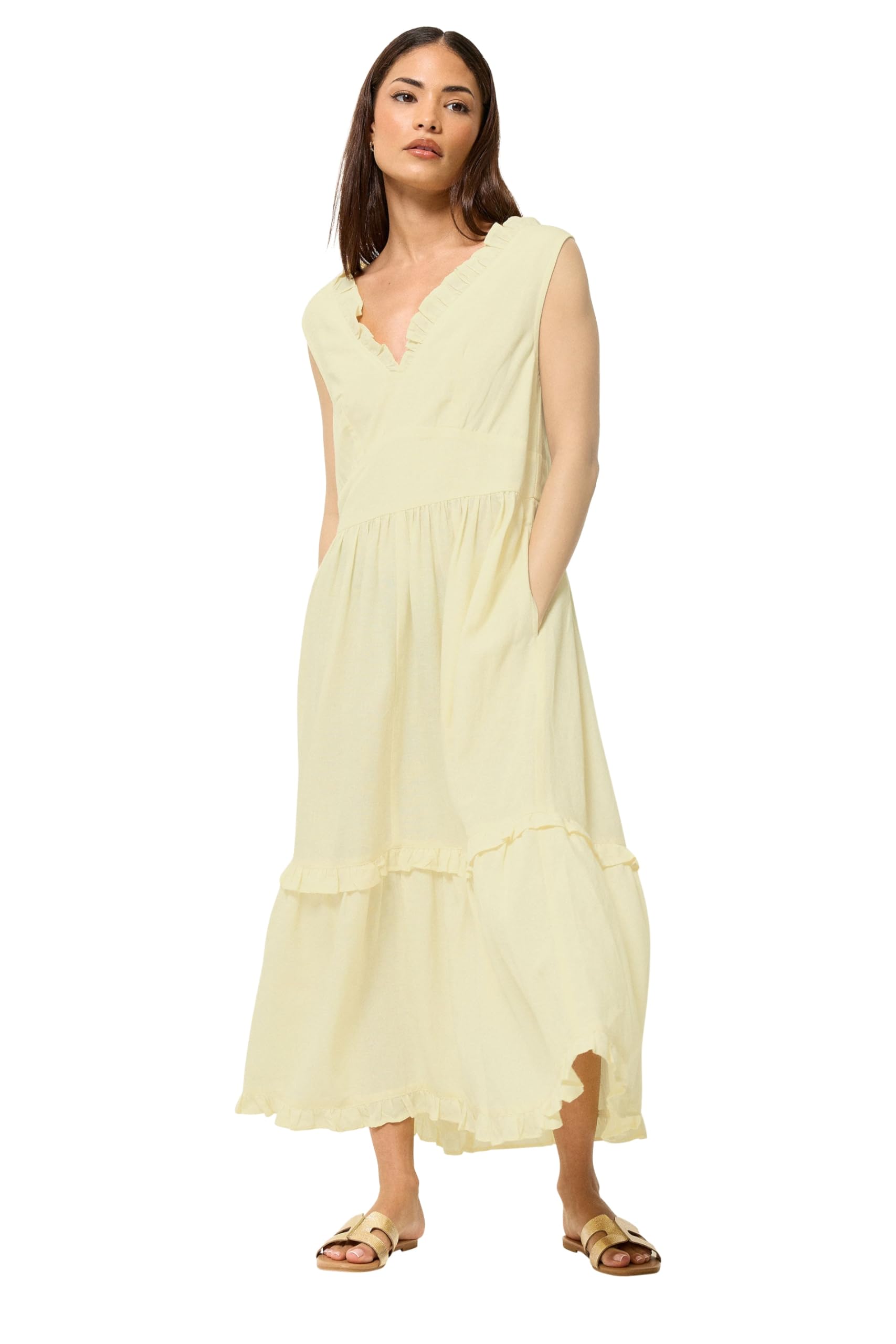 Pixiegirl Women's Yellow Petite Ruffle Tie Back Midi Dress Size 10