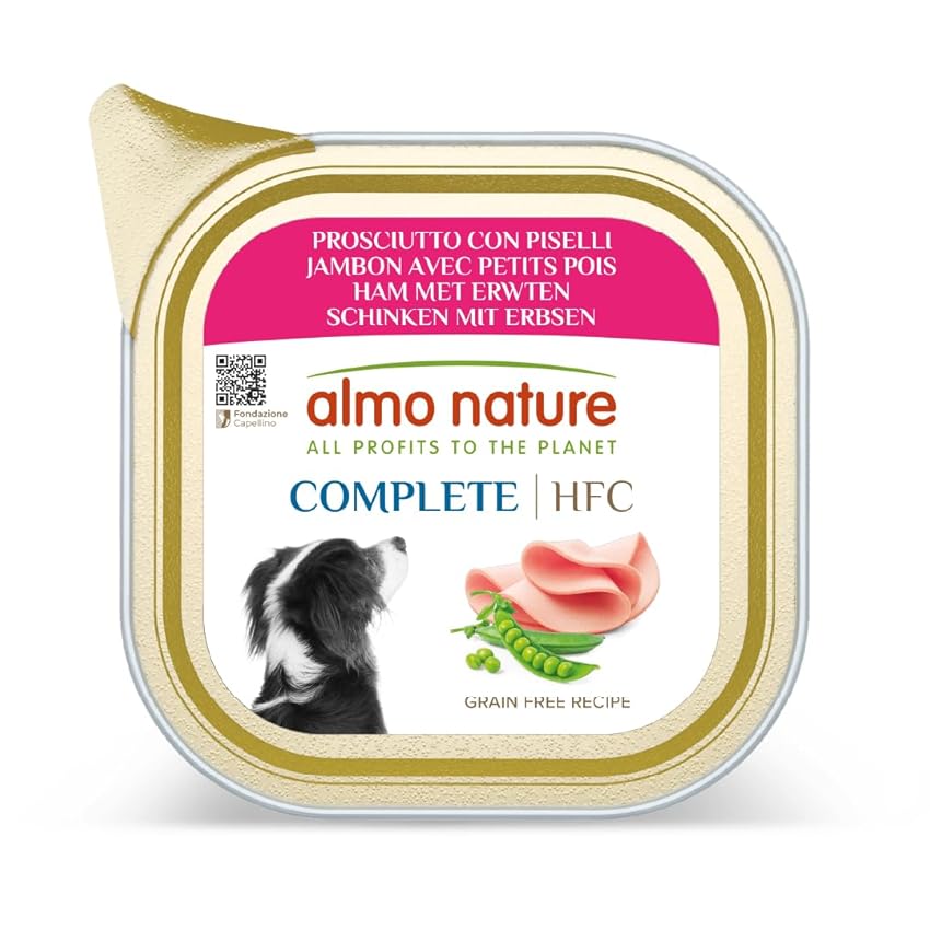 almo nature HFC Complete - Alimento Umido per Cani Adulti - Prosciutto con Piselli - qualità Human Grade, Senza Glutine, Monoproteico - 85g, Confezione da 17