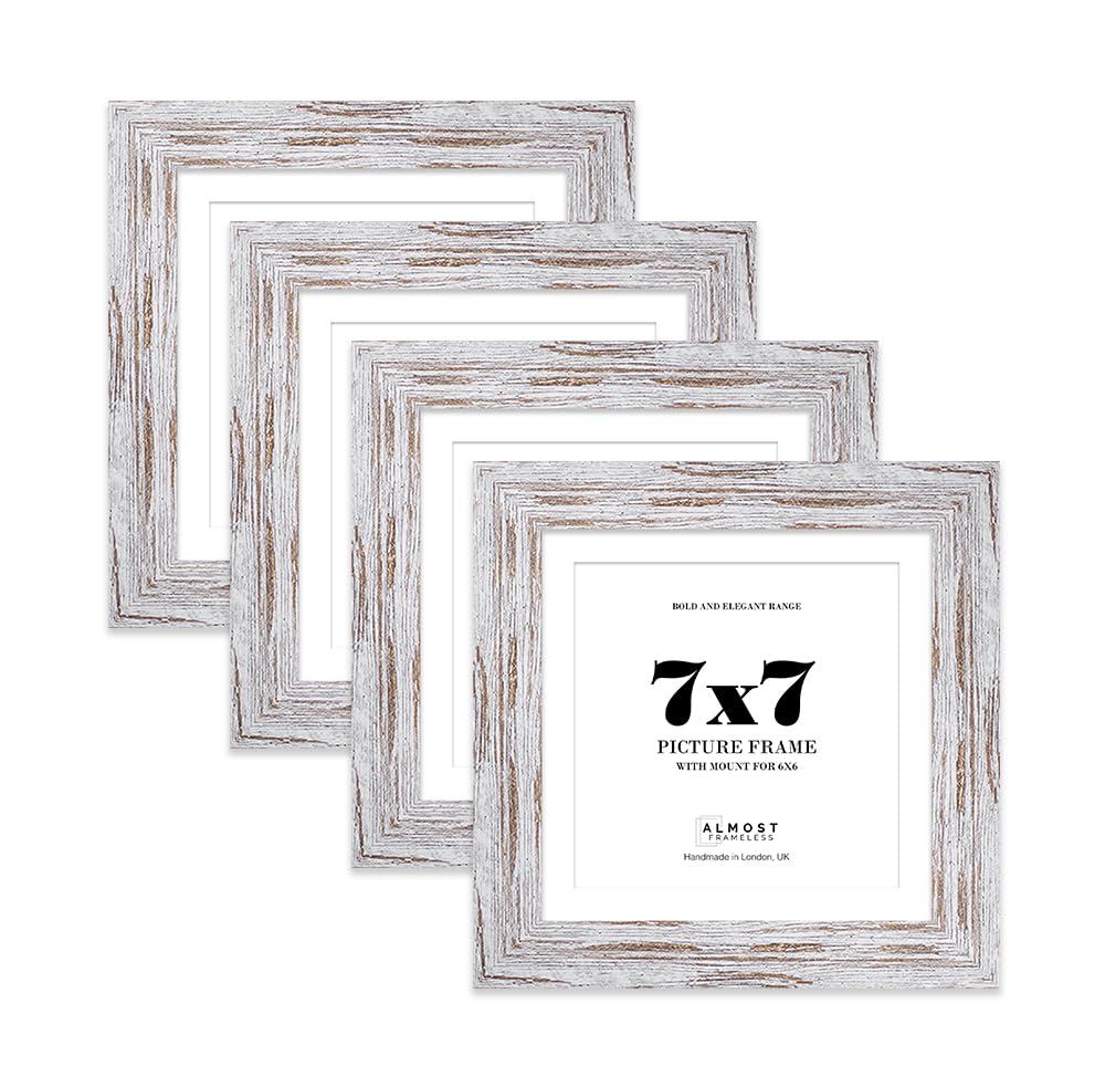 7x7" Distressed Wood Square Frame With Mount for 6x6" Pictures 28mm Edge Frame Display with Wall Hooks and Kickstand, 4 Pack โ image 1
