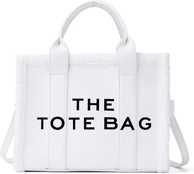 DKIIL NOIYB Tote Bag for Women, PU Lamb Wool Tote Bag Shoulder Crossbody Bags Totes Bag With Zipper Tote Bags for Women School Office Daily Messenger Bag 28cm