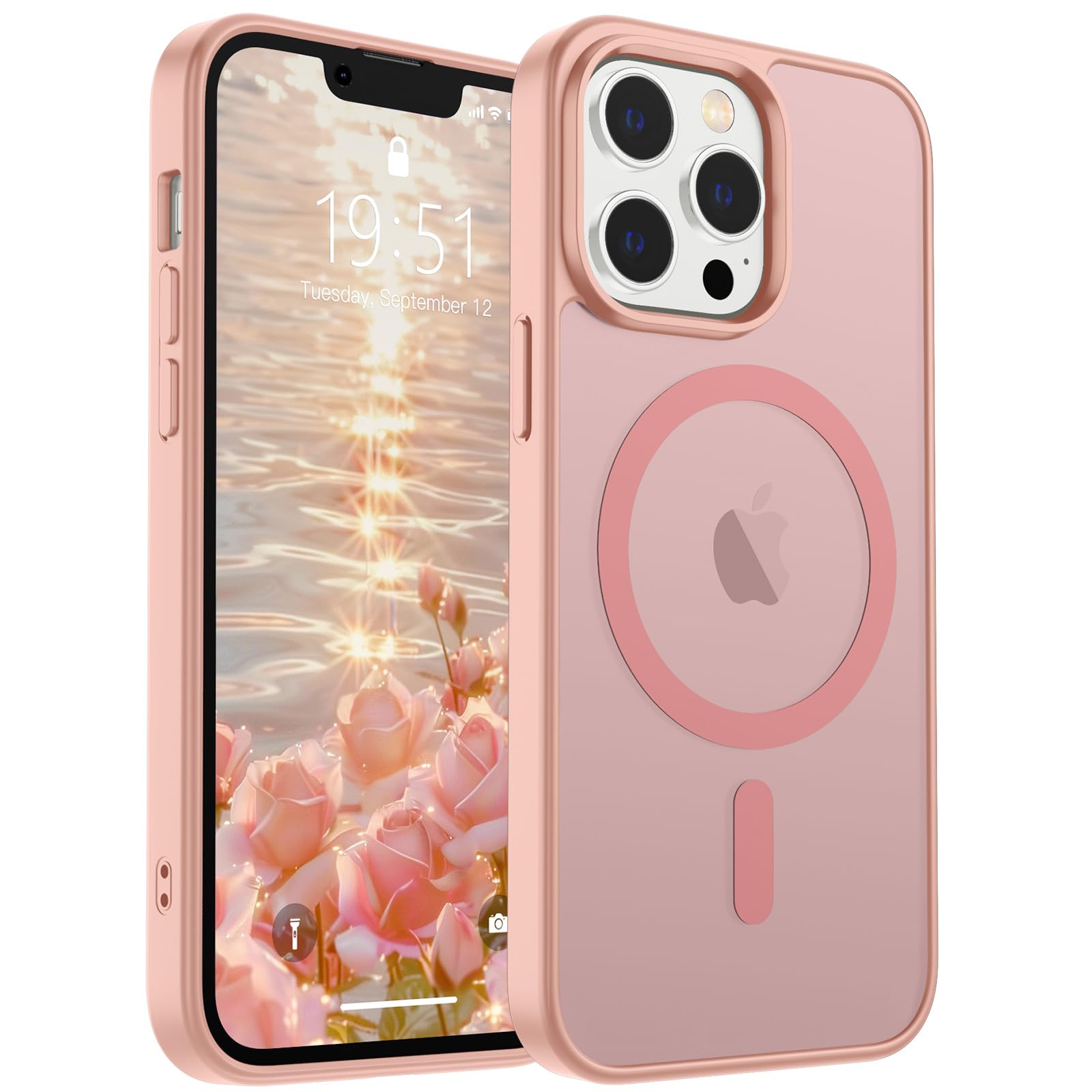SUPFINE Magnetic for iPhone 13 Pro Max Case (Compatible with MagSafe) (Military Grade Drop Protection) Translucent Matte Shockproof Phone Case,Pink