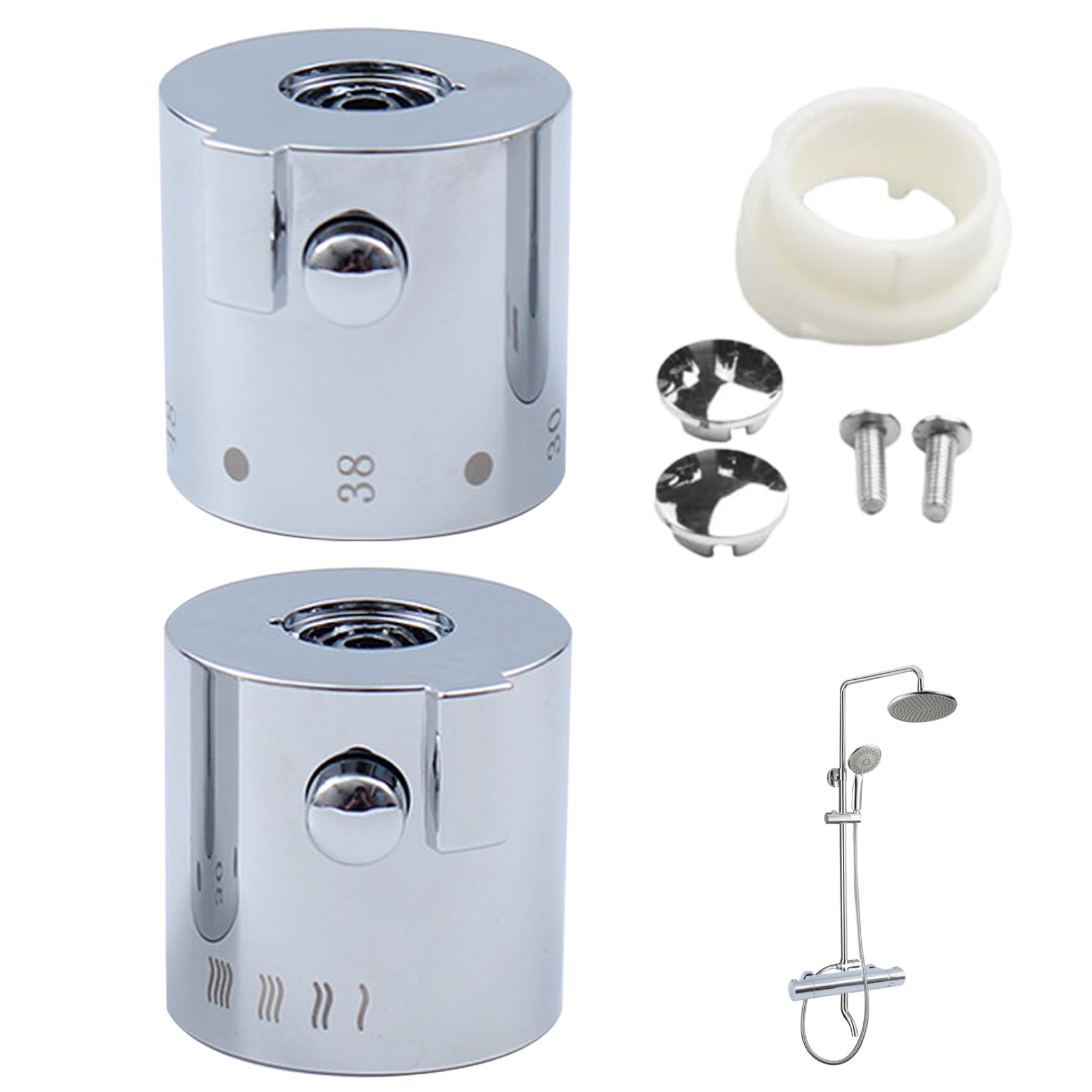 Grtheenumb Shower Mixing Valve, Thermostatic Control Handles 1 Pair Thermostatic Shower Mixer Knob Chrome Finish Temperature Control Handle Knob for Bathroom Washroom Kitchen