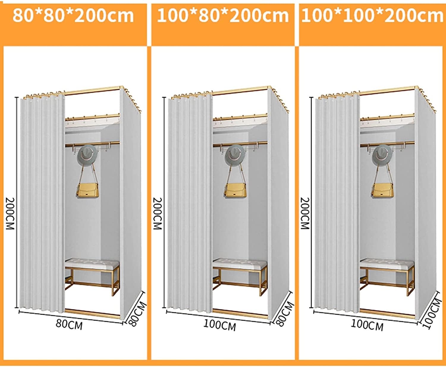 Camerino quadrato con tenda ombreggiante, spogliatoio pieghevole for negozi di abbigliamento e armadietto temporaneo(Svart,100x80x200cm)