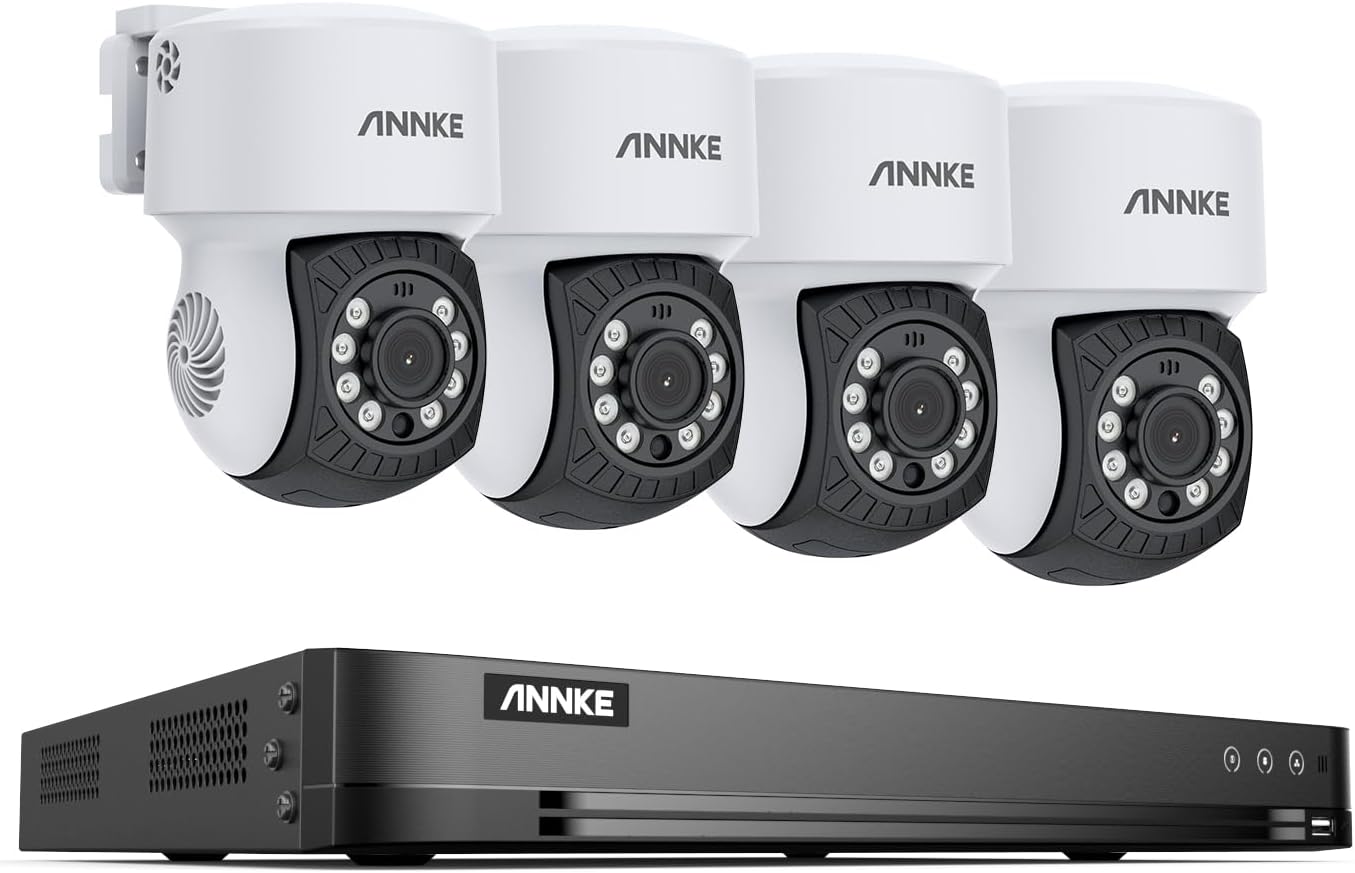 ANNKE 32 Channel H.265+ AI 3K Lite DVR Recorder with NO Hard Drive, 4X 2mp AHD Add-on PT Cameras with with 350° pan and 90° tilt, AI Human/Vehicle Detection for Home/Business Surveillance