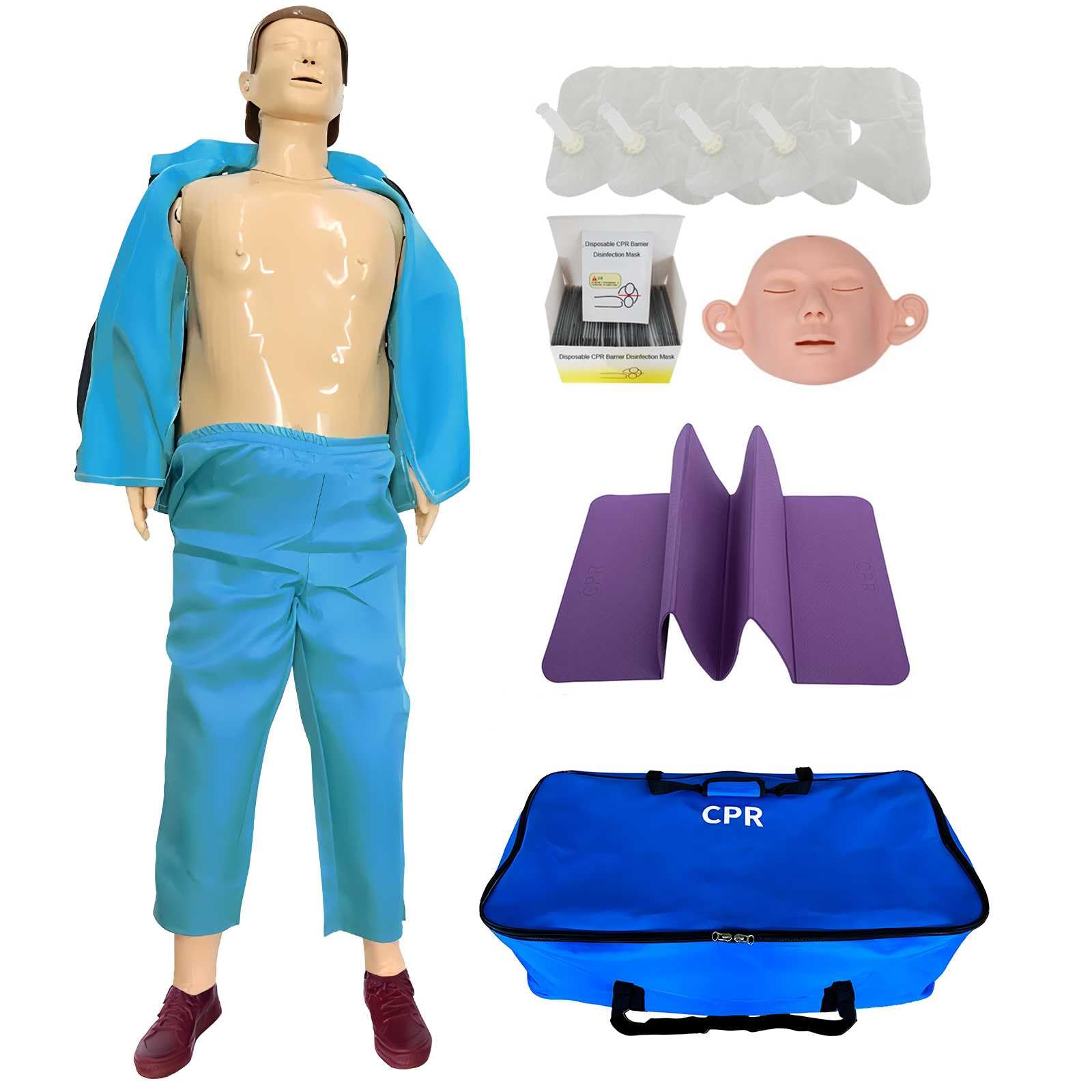 Poupée de réanimation entraînement RPC secourisme adulte 160cm avec visage interchangeable
