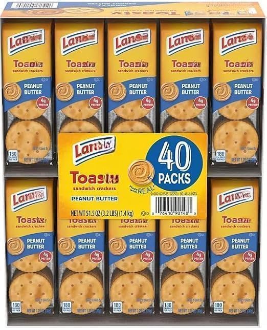 Toasty Peanut Butter Sandwich Crackers – 40 Pack, Real Peanut Butter Filling, 6 Crackers Per Pack, On-The-Go Snack, 4g Protein, Kid & Adult Friendly Snack Packs