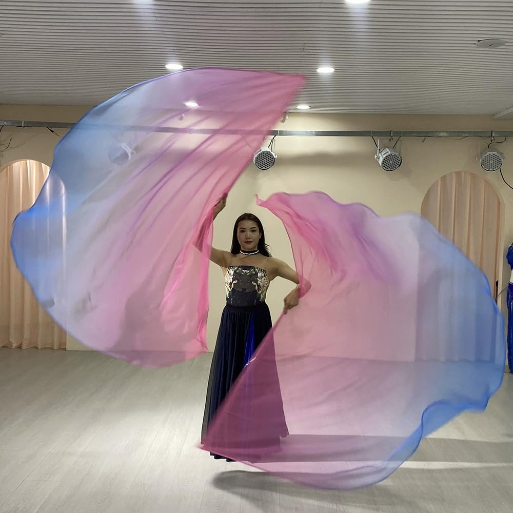 2 Sets of 55 x 78" Dance Metallic Semicircle Worship Angel Wing Flags with Scalable Rods - Praise Flags Worship Silk Flex Flag for Dance Church Performance (red-purple-blue)