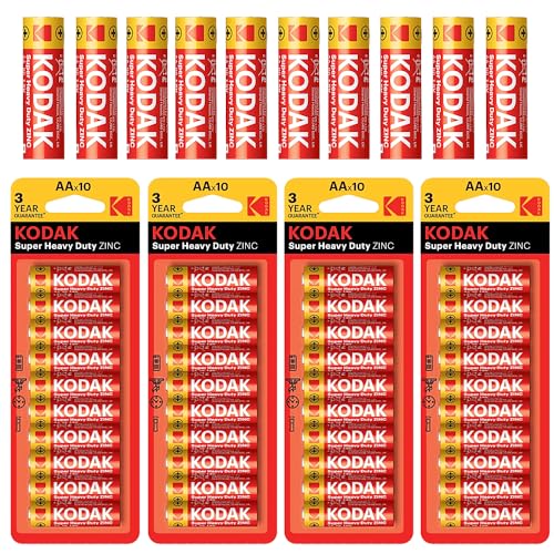 AA Batteries, KODA'K AA Batteries 40 Pack - Heavy Duty Zinc disposable batteries Double A 1.5v For Low drain devices | toys | fairy lights | household remotes applications | Flashlights | Clocks |