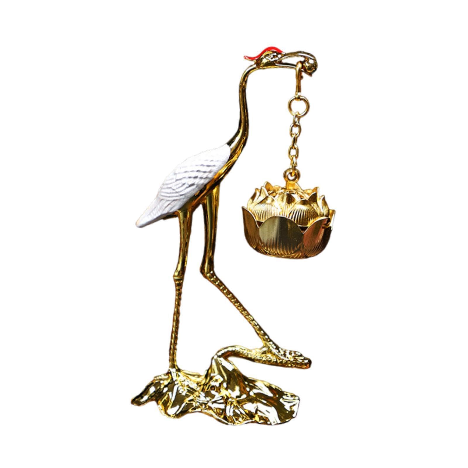 Zambuph Unique Crane Mouth Incense Burner Capturing Traditional Chinese Pairs With Table Incense Burner Styles Alloy Crane Hanging Decorative Elegant Hanging, White and Gold, 6x5x13.5cm