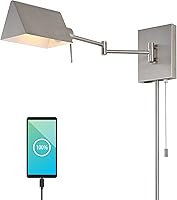 Vista 1 de JONATHAN Y Aplique de pared de brazo oscilante de níquel de 22 pulgadas, enchufable o cableado con puerto de carga USB y cadena de tracción