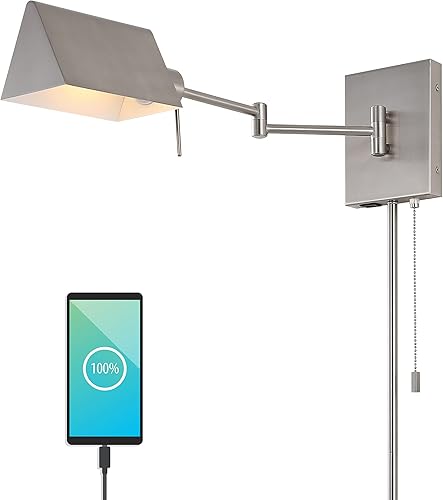 JONATHAN Y JYL6015C Arlo - Aplique de pared LED con brazo oscilante individual de 22 pulgadas, 1 luz, de hierro cableado, cadena de tracción, puerto