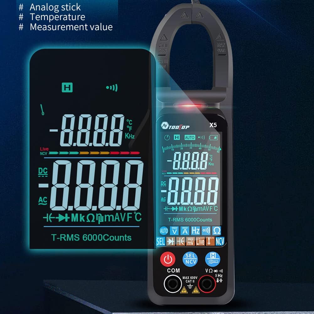 X5 Handheld Portable Multifunction Clamp Meter LCD Display ℃/℉ Switch NCV Measuring Direct t AC t Vole Resistance acitor Temperature Frequency Diode Measuring tomatic