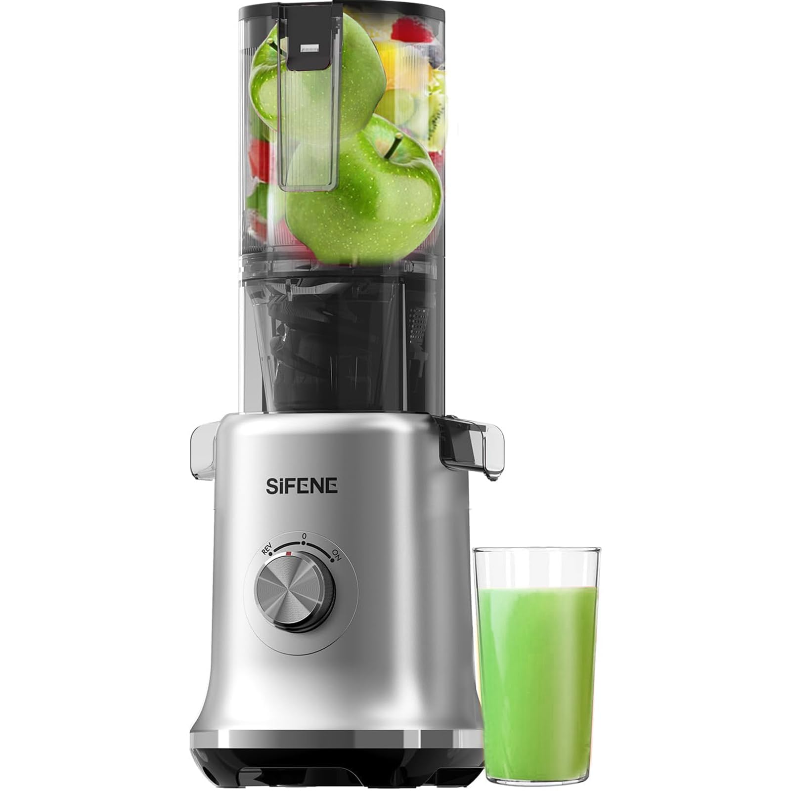 SiFENE Masticating Juicer Machines, 4.3 Inch Large Feed Chute, High Juice Yield Cold Press Juicer for Whole Fruits and Vegetables, Easy to Clean, Gray