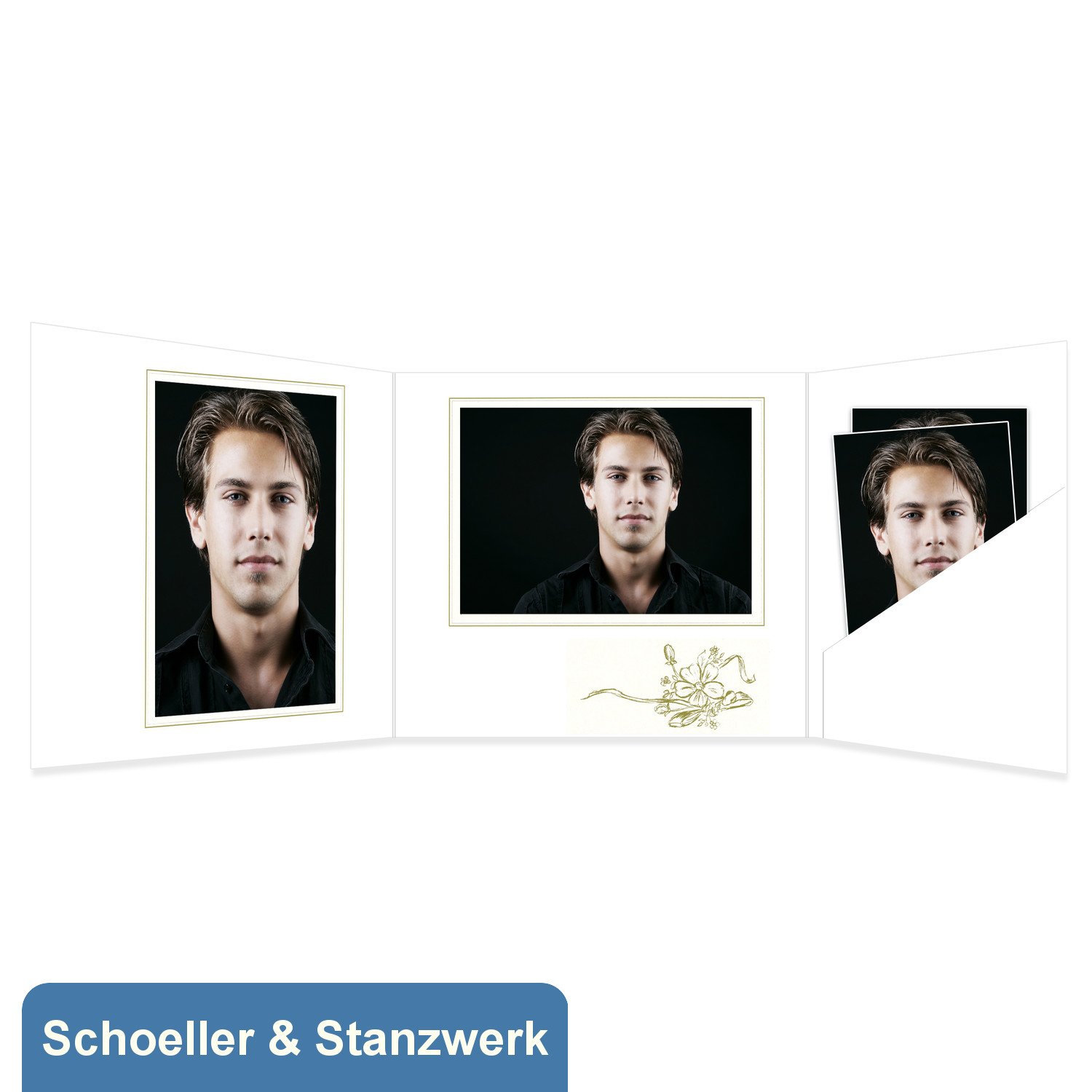 Schoeller & Stanzwerk© - 25 Stück 3-teilige Portraitmappe Kinder/Schulfotomappe für 13x18 cm Fotos - mit goldenem Aufdruck "Meine Konfirmation"