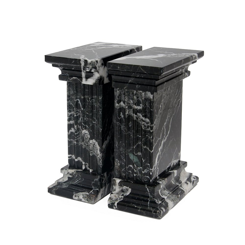 All Natural Polished Marble Fluted Column Bookends - Black Zebra