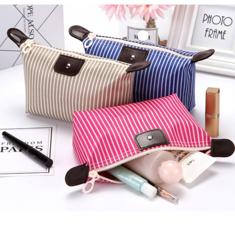 Borsa for il trucco, borse for cosmetici da donna, borsa da toilette impermeabile, multifunzione, borsa da viaggio portatile, organizer a righe, set da 3 beauty case(Rose red)