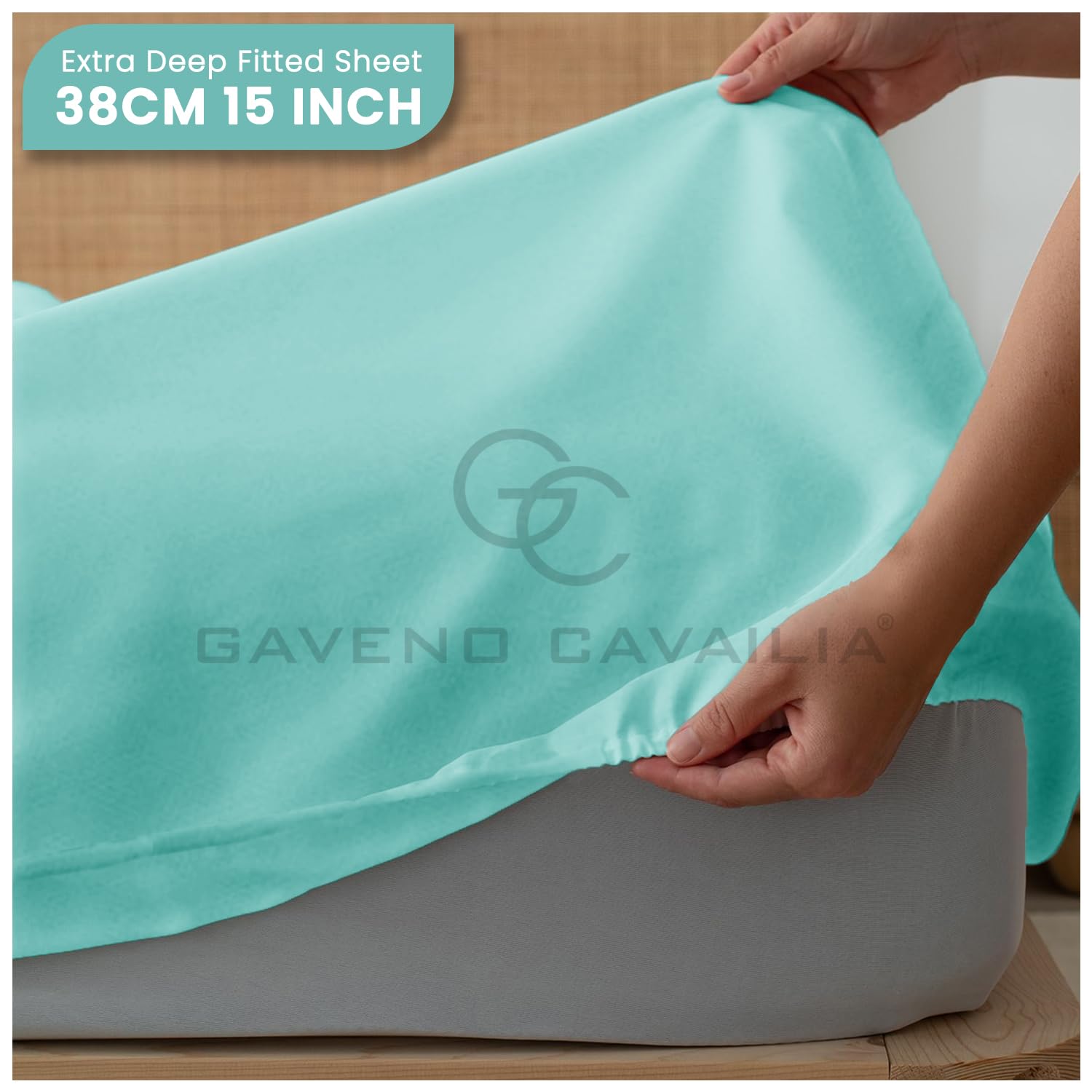 Lenzuolo con angoli extra profondi, per letto super king size, 40 cm, in policotone, tinta unita, con angoli elasticizzati color acqua