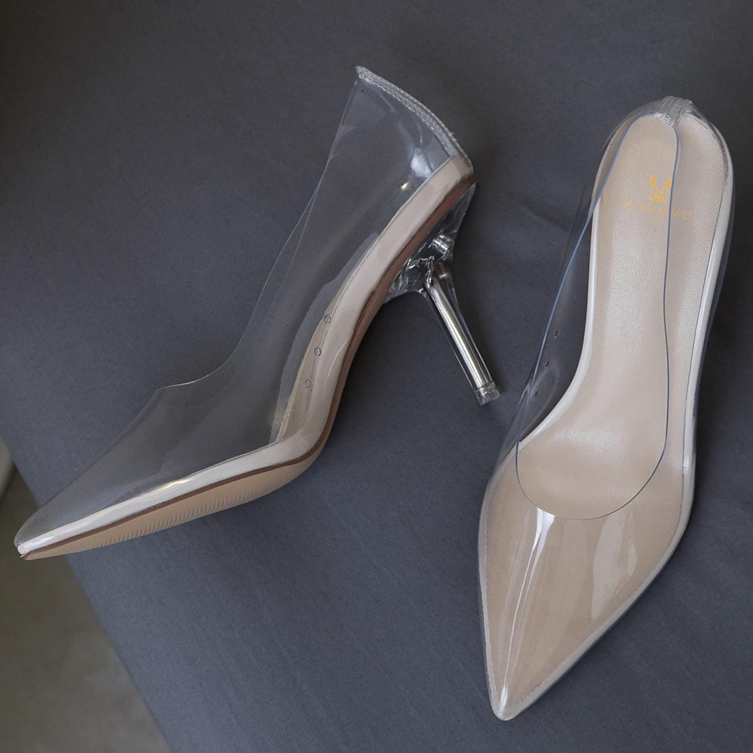MOOMMO Women Clear Stiletto Pumps Closed Pointed Toe Slip On Transparent Stiletto High Heels 3 Inch Sexy PVC Dress Heels Shoes Sandals Comfort Stylish Party Wedding Summer 4-9 M US