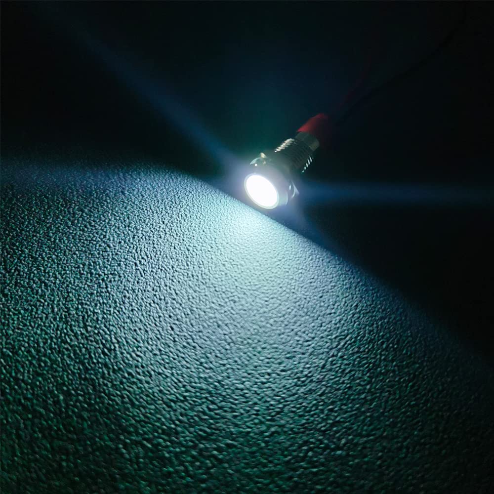 GUUZI 8 spie Luminose a LED da 6mm, 220V-230V Impermeabili con Piastra Metallica, Montaggio a Pannello, Testa Piatta con Cavi Guscio Argentato (Bianco)
