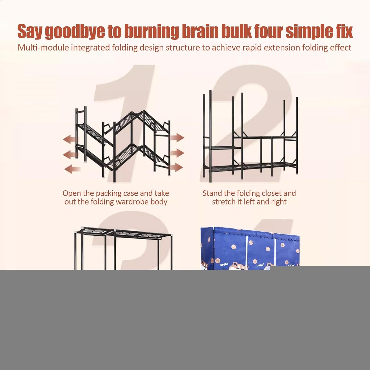 Foldable Closet | Freestanding Wardrobe Storage Rack with Fabric Cover | Portable Closet, Metal Clothing Rack for Organizing Clothes, Max Load 1102 LBS